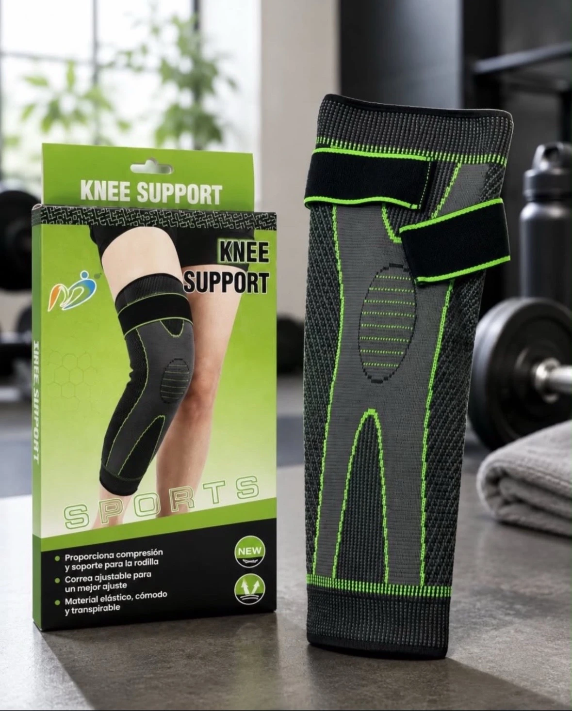 Rodillera deportiva de compresion con correa ajustable