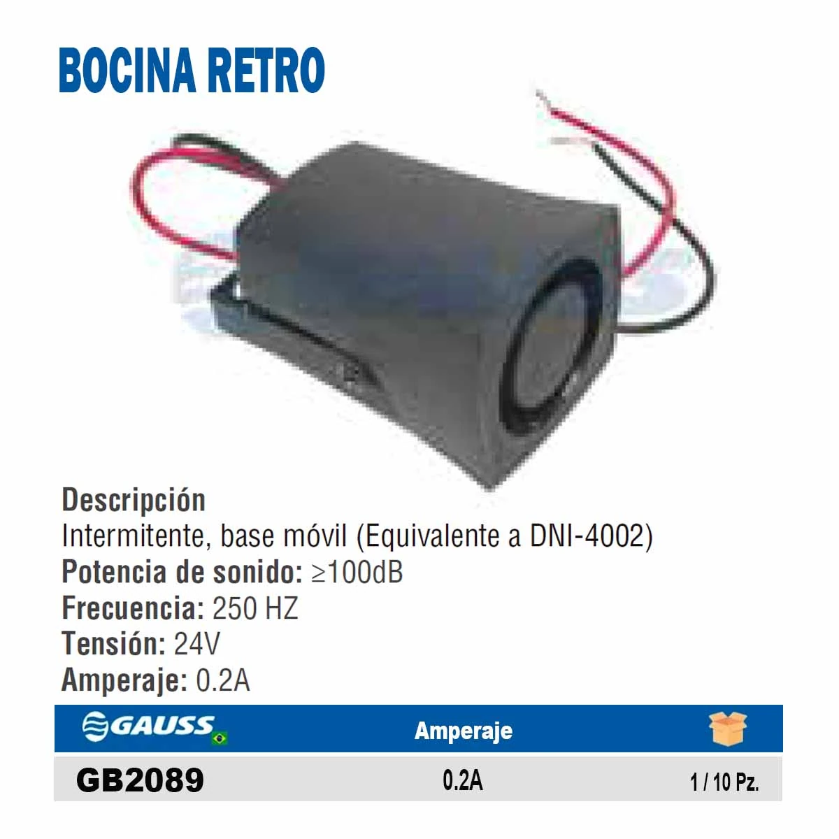 BOCINA RETRO INTERMIT BASE MOVIL NEGRO (DNI4002) 0.1A-24V