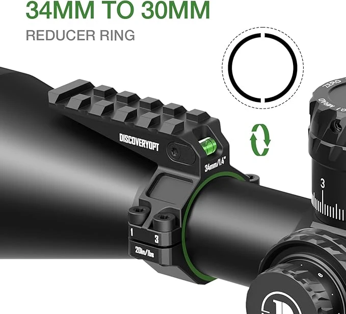 ADAPTADOR ALTO PRECISION DE DISCOVERYOPT DE ANILLO DE ALCANCE DE 30/34MM CON RIEL PICATINNY Y CON NIVEL DE BURBUJA 2