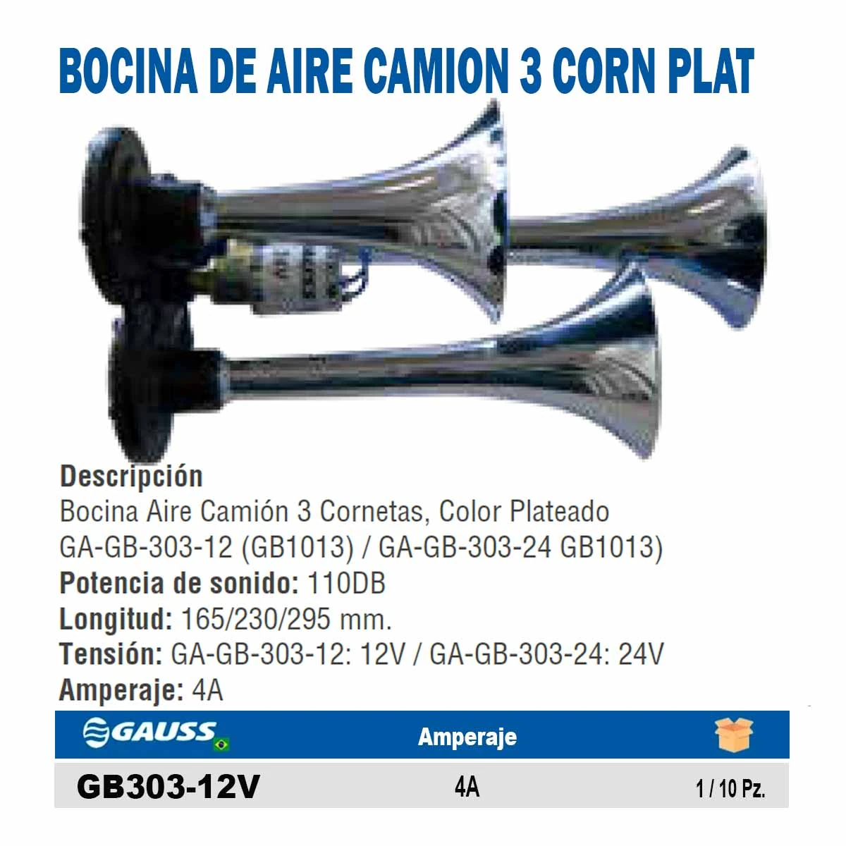 BOCINA AIRE CAMION 3 CORN PLAT 12V (GB1013)