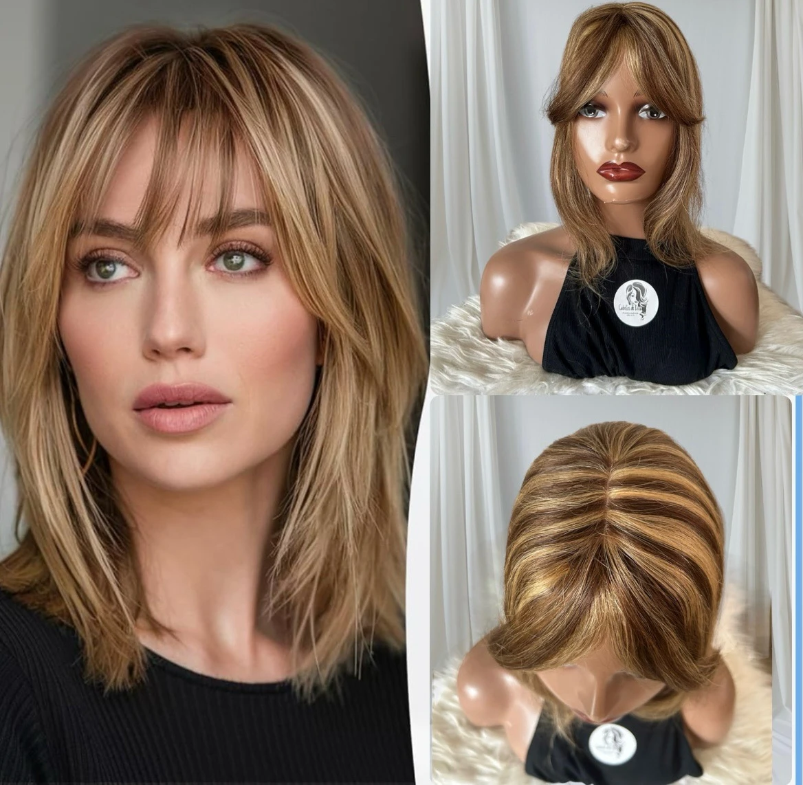 Topper cabello humano, 14 pulgadas, castaño medio 4/27 