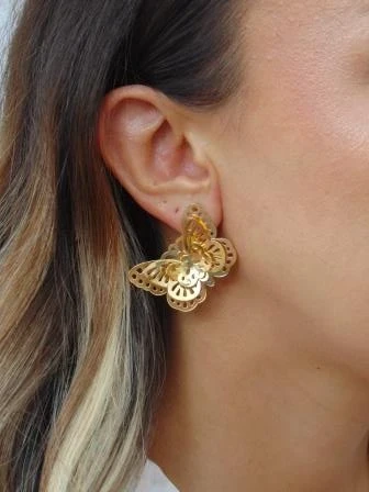 ARETES BAÑO DE ORO 24K MARIPOSAS SOBREPUESTAS