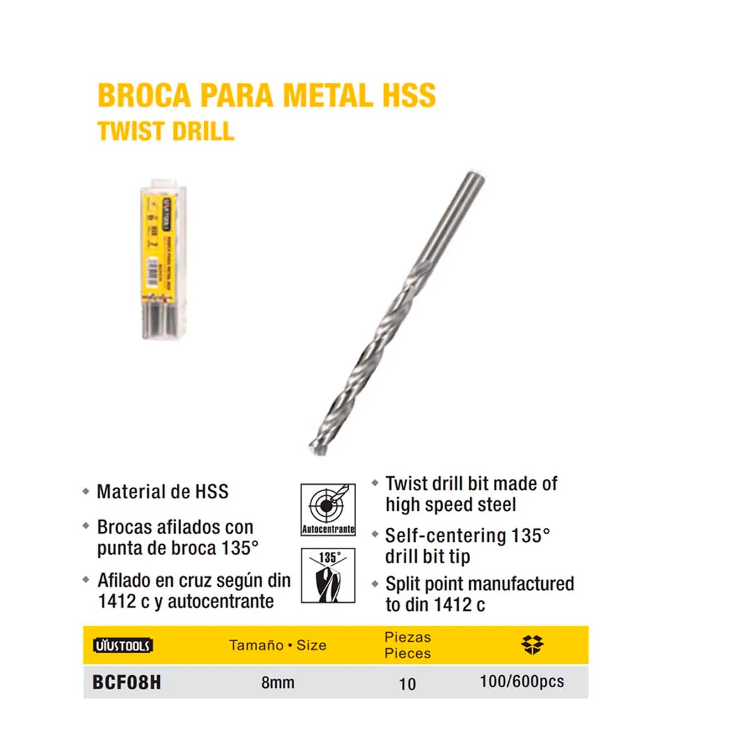 BROCA METAL HSS UYUST 8.0 MM