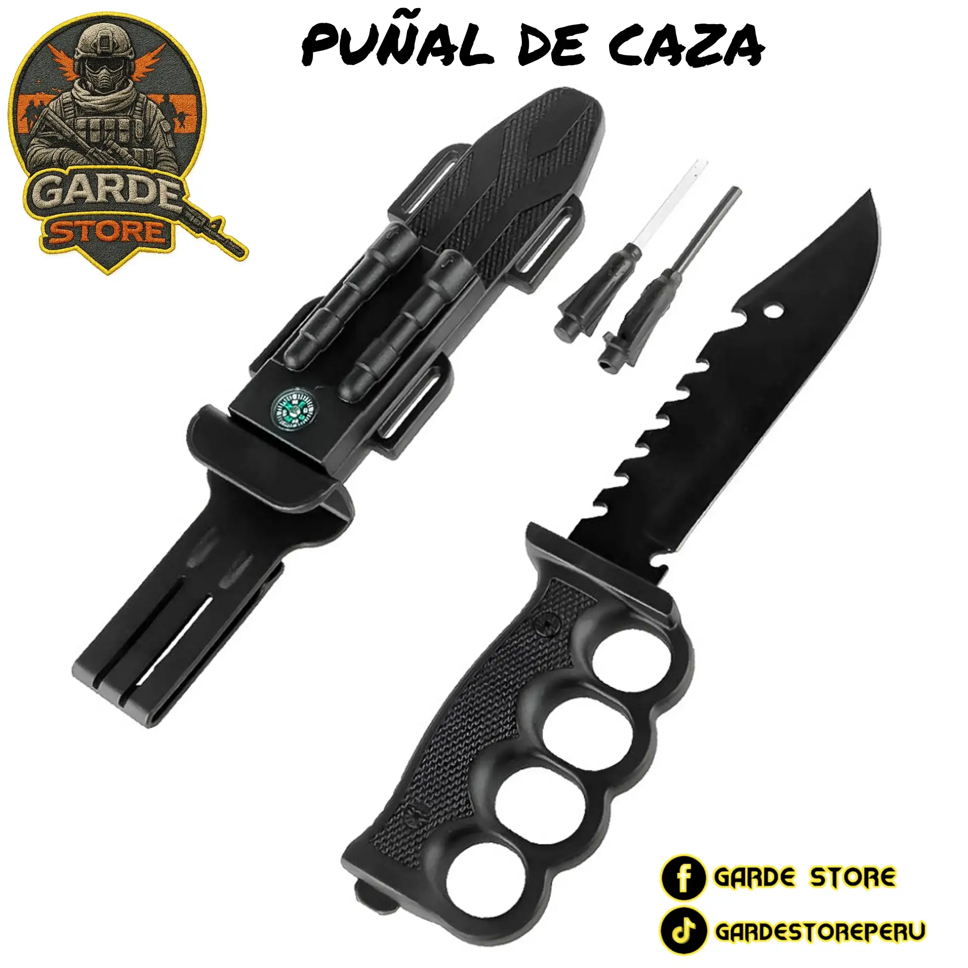 PUÑAL DE CAZA CON FUNDA, PEDERNAL AFILADOR Y SILBATO 2