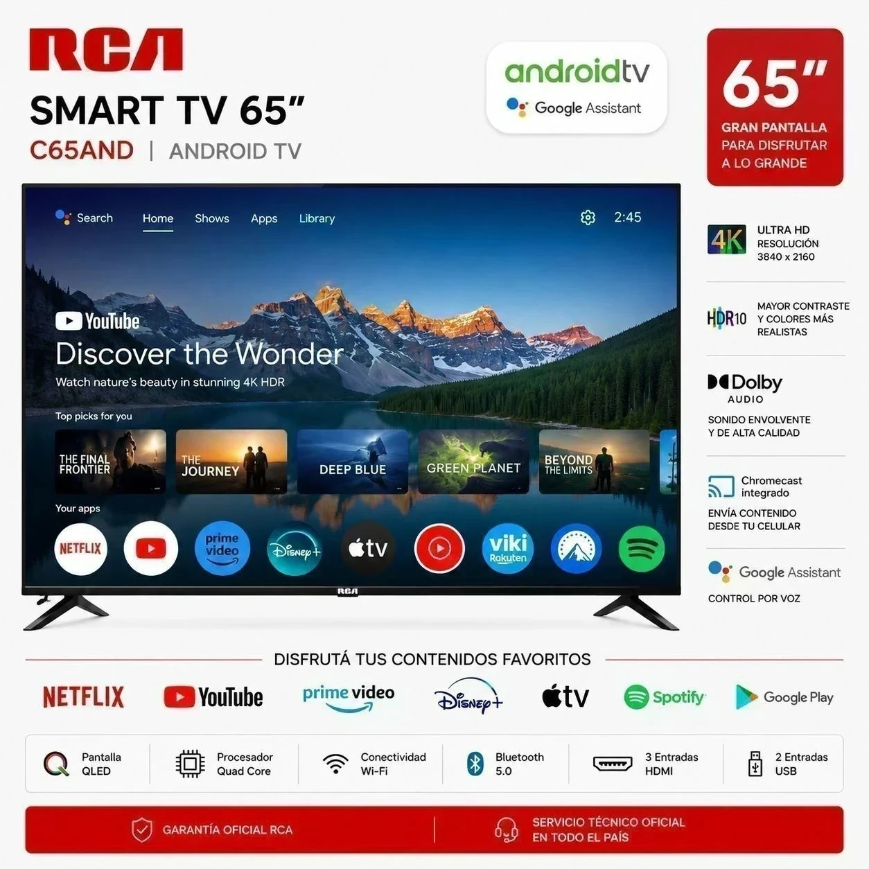 Smart tv RCA 65" GOOGLE/ANDROID G65P7UHD