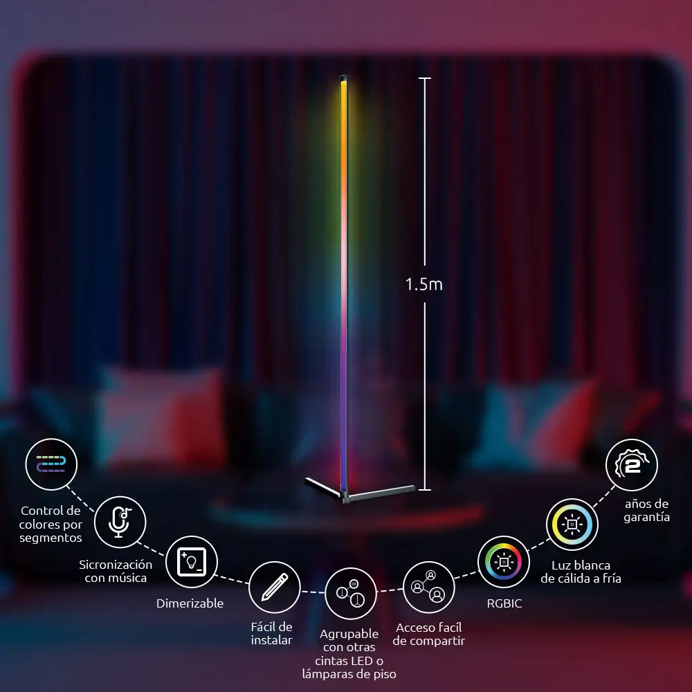 Lámpara LED inteligente de piso con conexión Wi-Fi  2