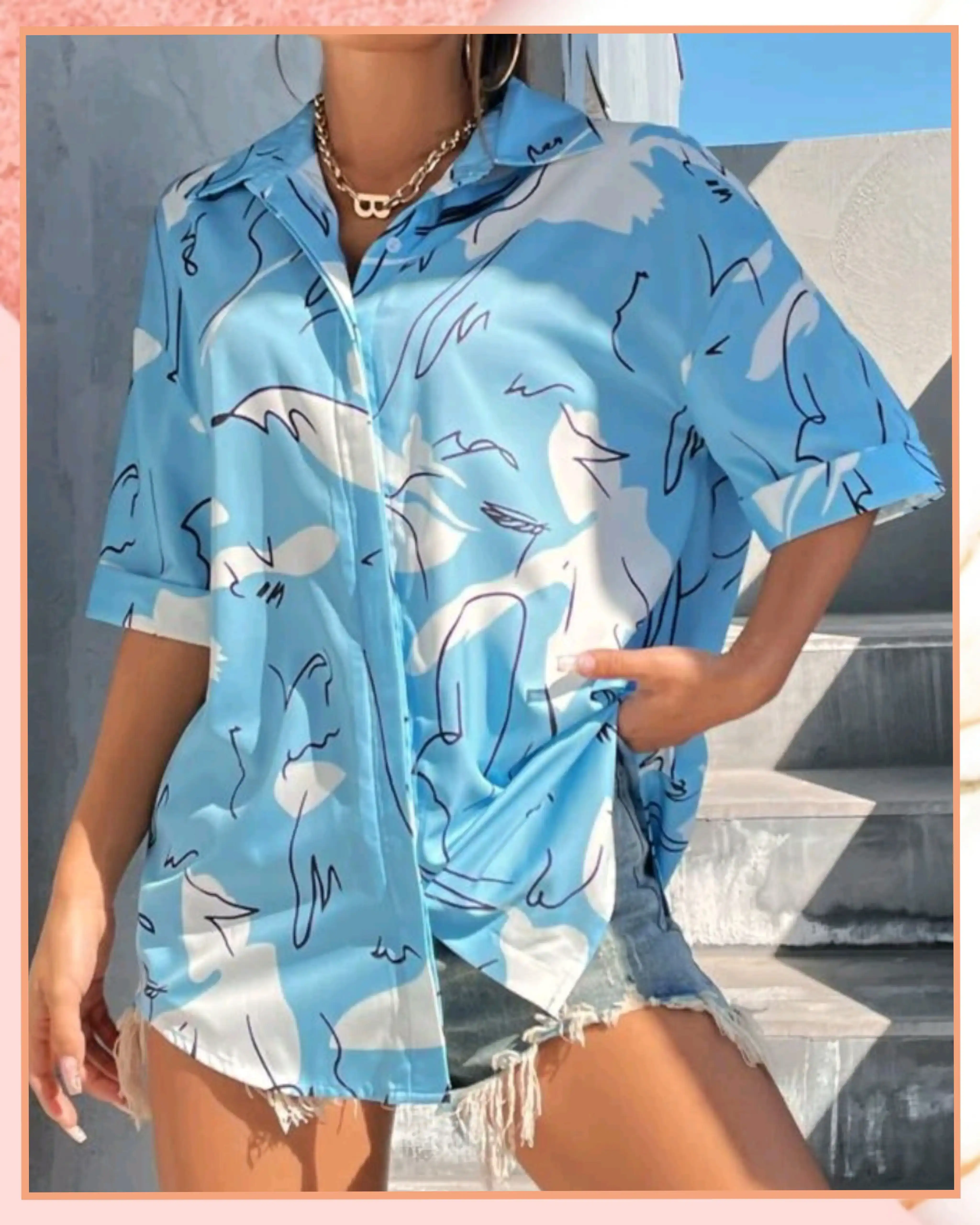 S - Camisa de hombros caidos, azúl y blanco.  3