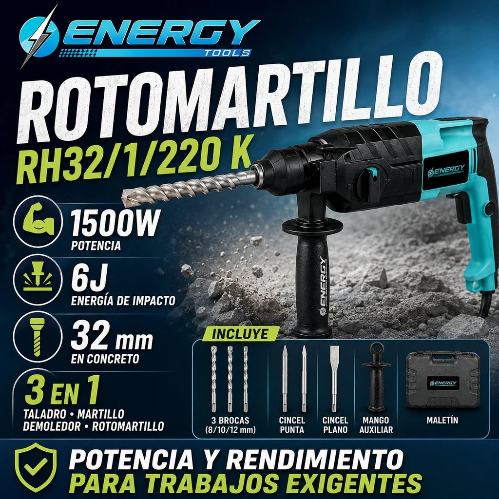 ROTOMARTILLO ENERGY RH32/1/220K 1500W ‼️RETIRO INMEDIATO ‼️