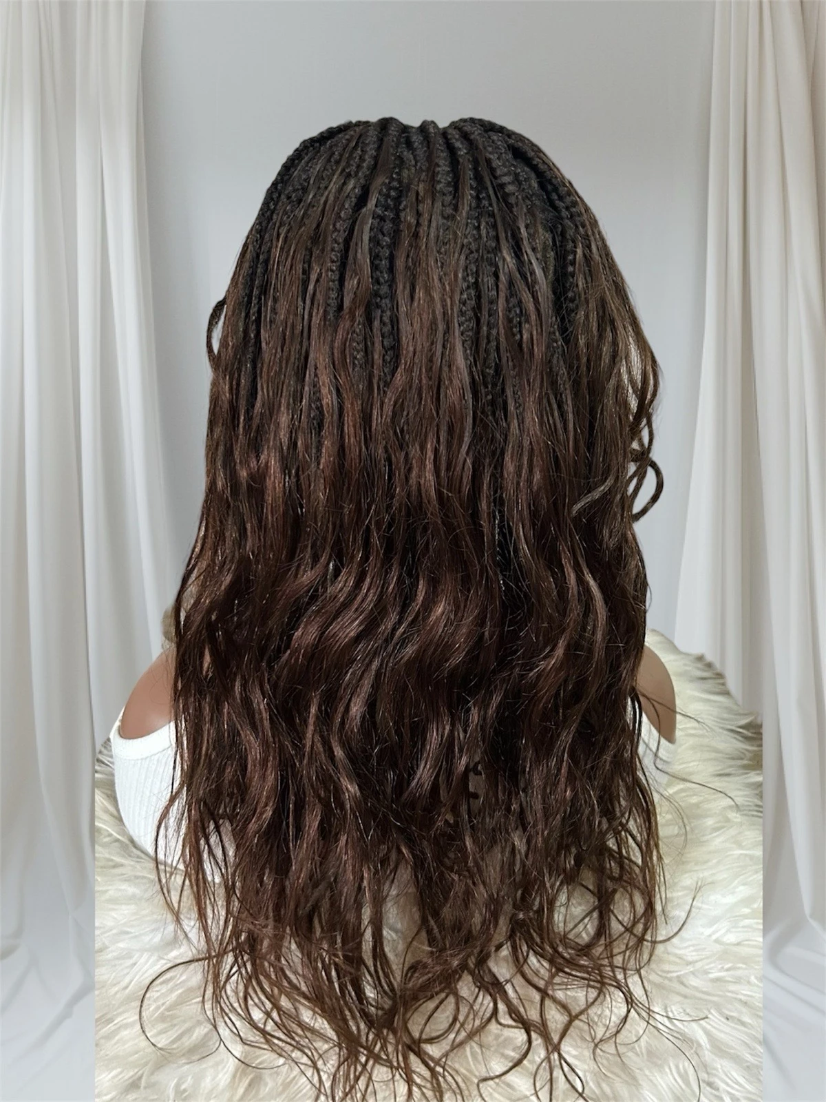 peluca cabello humano Bohemias 18 pulgadas,  trenzas sinteticas, frontal 360 4