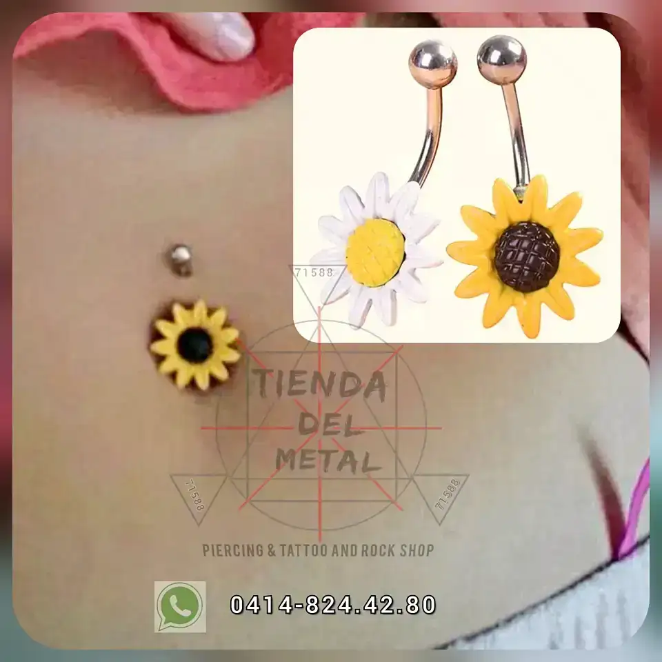 Piercing Navel en diseño de Margarita y Girasol 