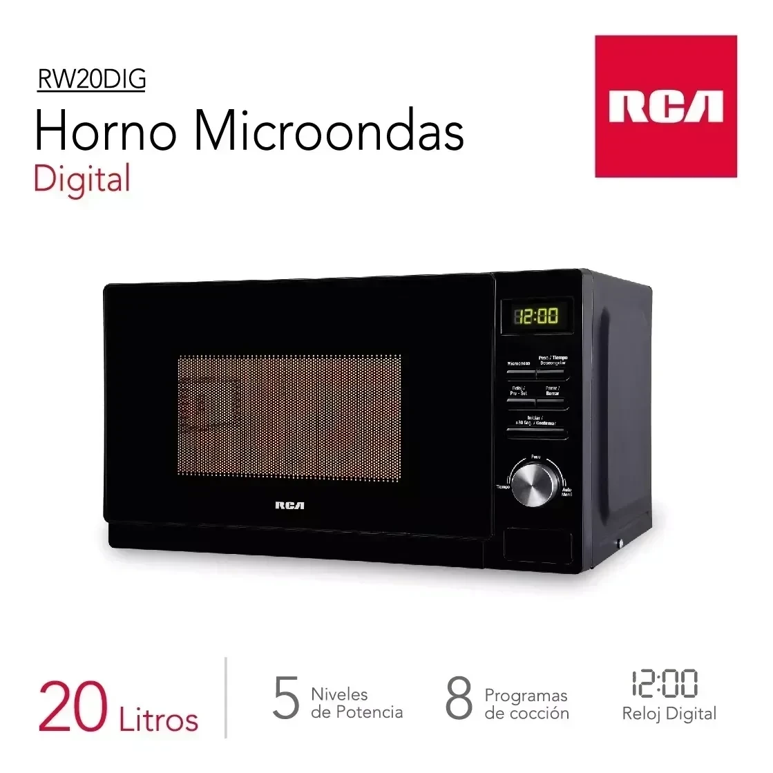 MICROONDAS DIGITAL RCA 20LTS NEGRO