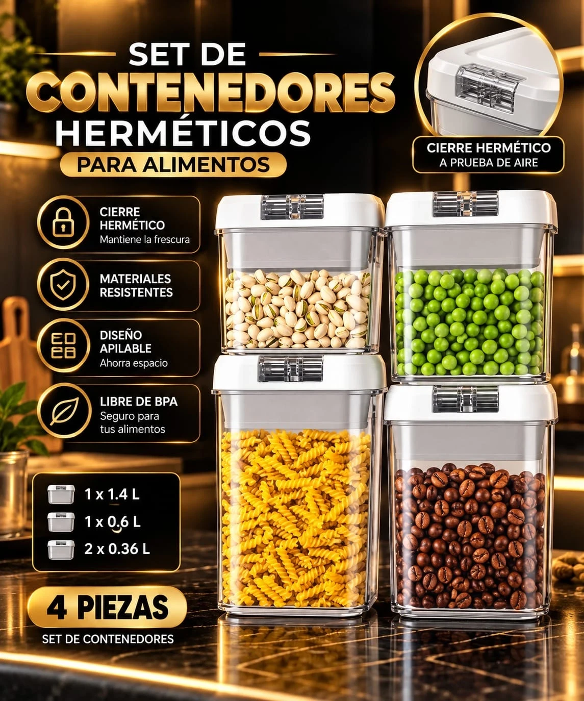 SET DE CONTENEDORES HERMÉTICOS 4 PIEZAS