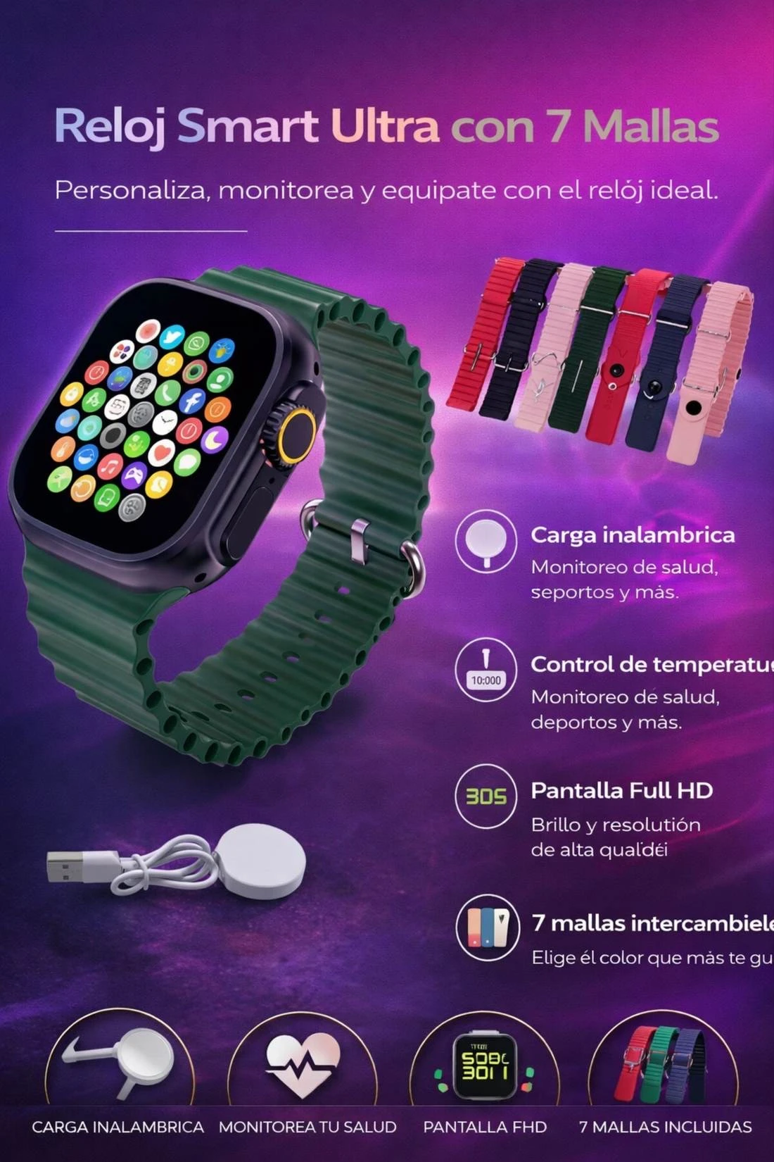 RELOJ SMARTWATCH ULTRA - 7 MALLAS - TH-8