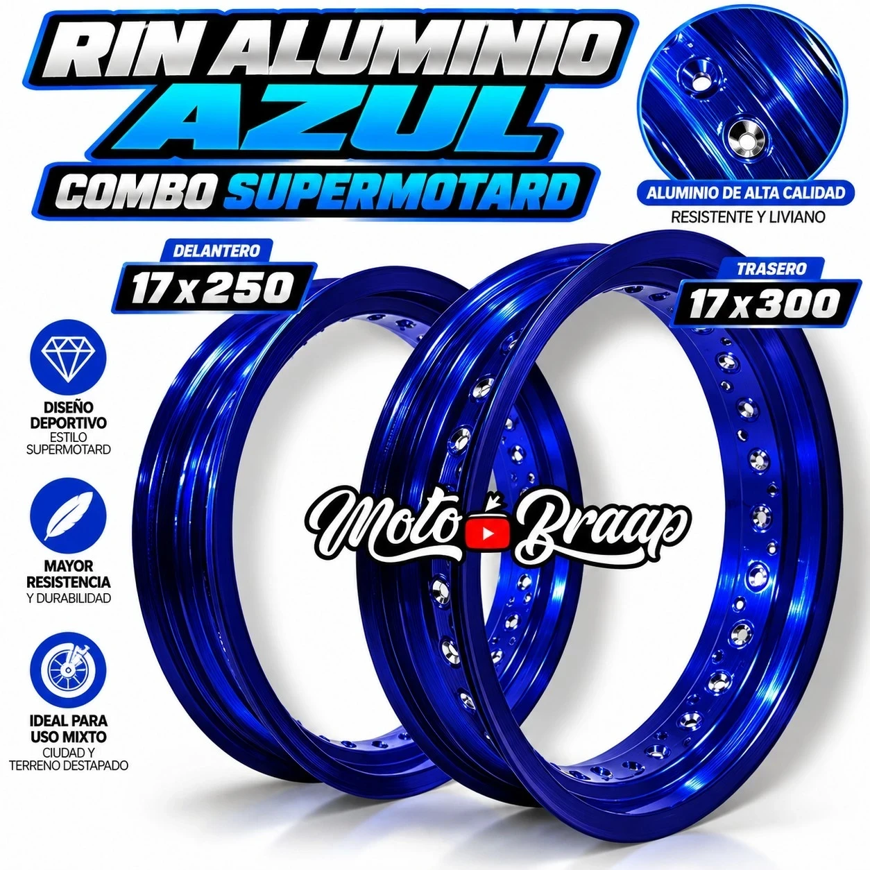 COMBO RINES SUPER MOTARD ALUMINIO AZUL EVOL