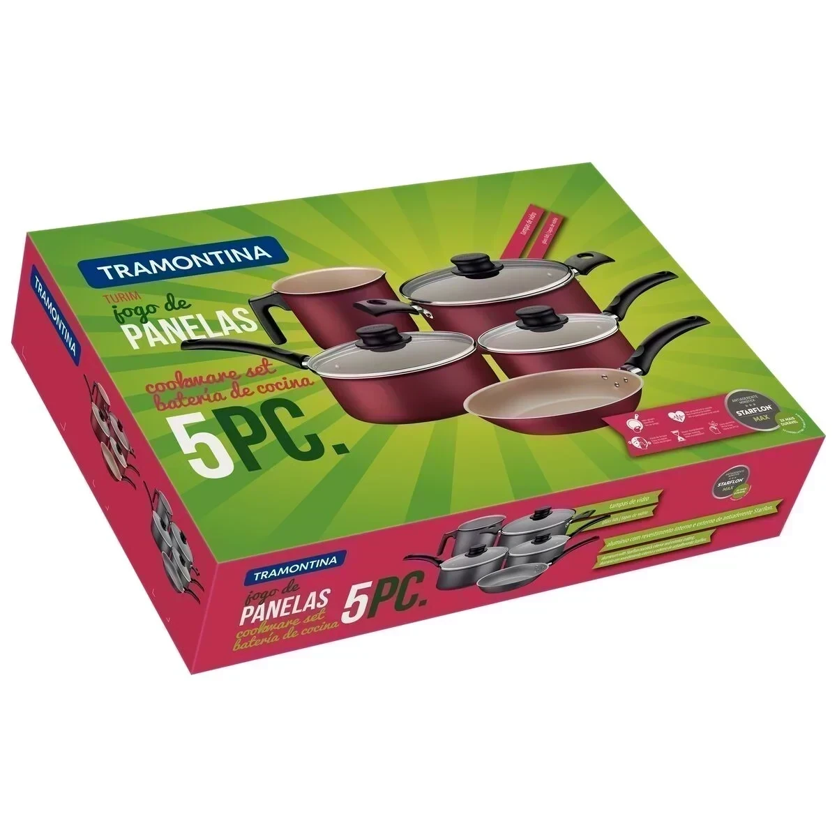 Batería de cocina Tramontina Turim de aluminio con revestimiento interno y externo con antiadherente Starflon Max, 5 piezas 4
