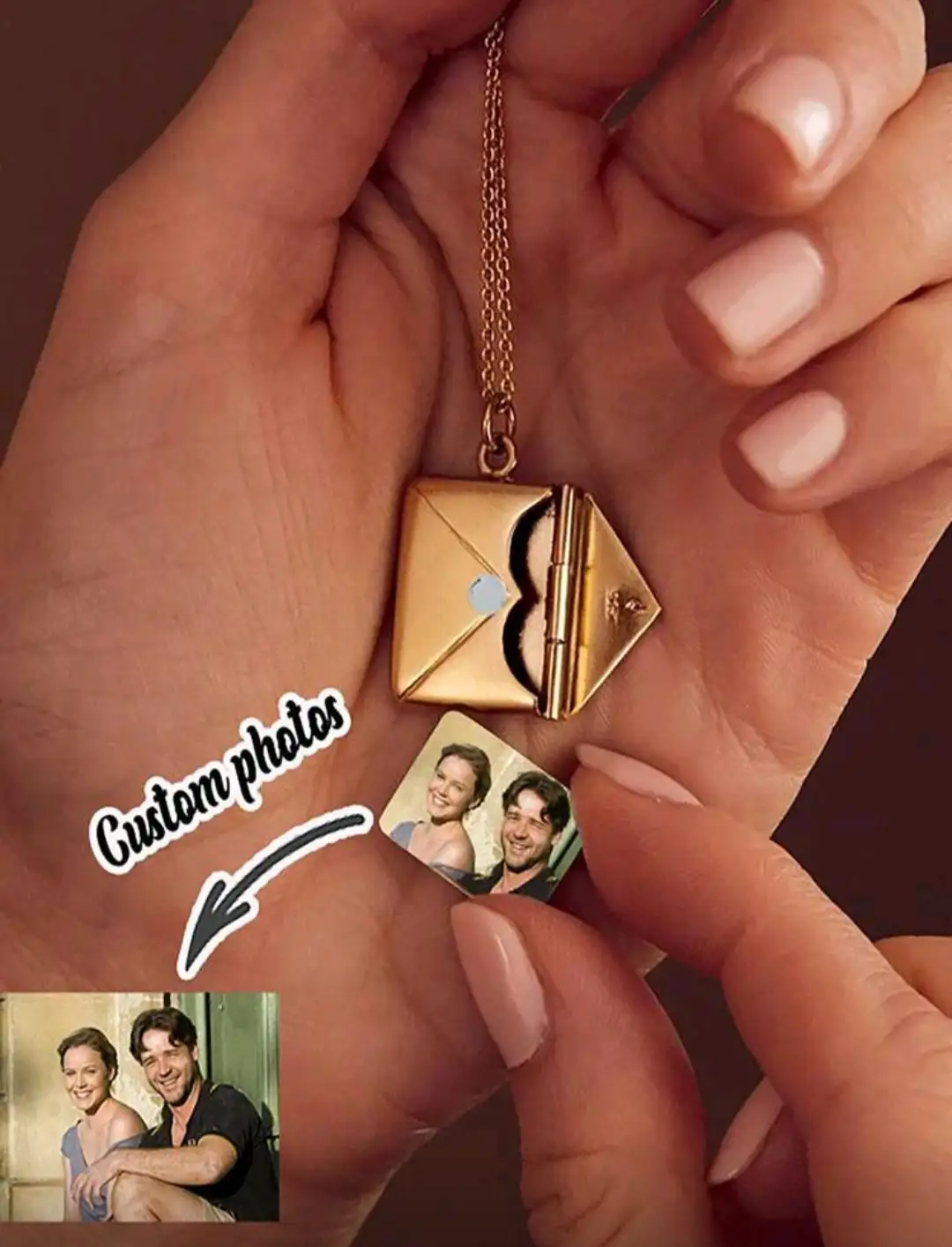 1 pieza Collar con colgante de sobre con mensaje secreto personalizado de acero inoxidable, collar con foto oculta unisex, regalo de aniversario para parejas, joyería personalizada, diseño minimalista, adecuado para el Día de San Valentín, Navidad, cumpleaños, Día de la Madre, Día del Padre, celebración