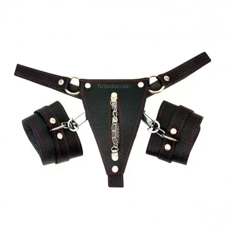 Tanga con Esposas de Cuero Bondage