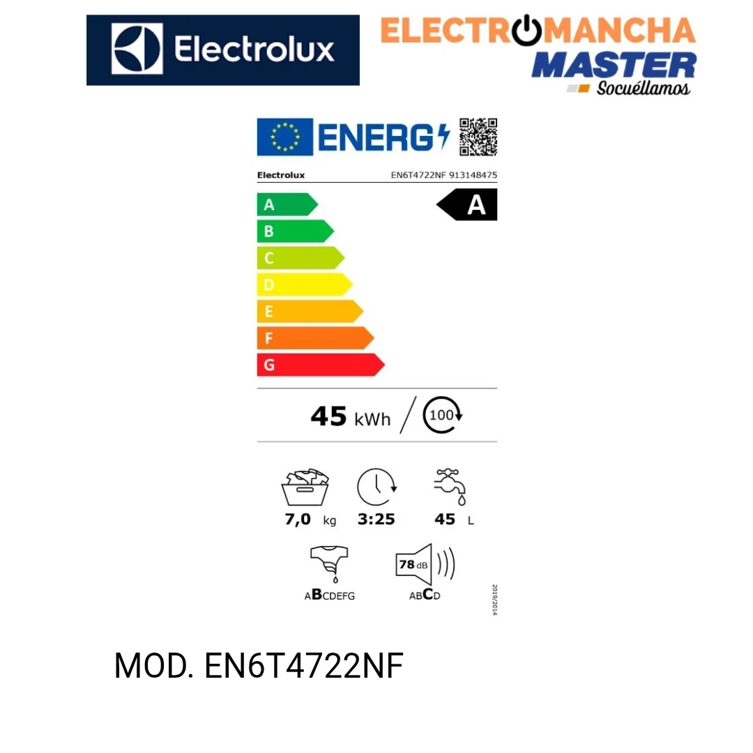 LAVADORA CARGA SUPERIOR ELECTROLUX EN6T4722NF 7 KG. 1200 RPM. A 3