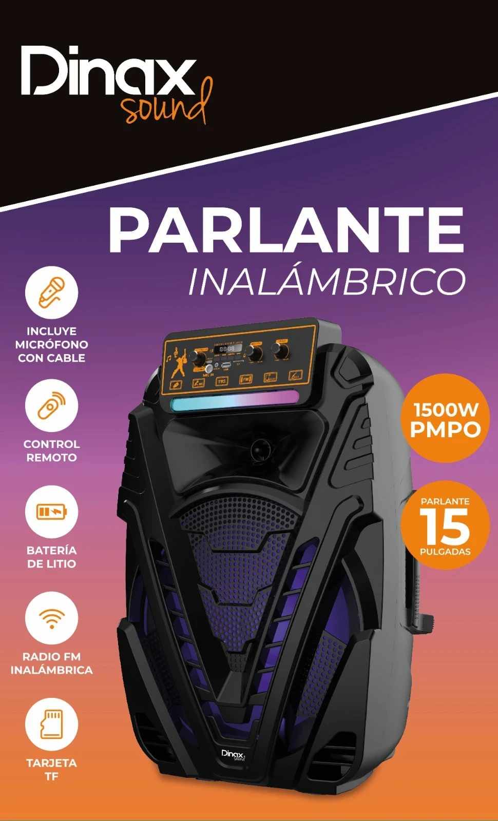 🔊 *PARLANTE DINAX 15" C/MICRÓFONO Y CONTROL
