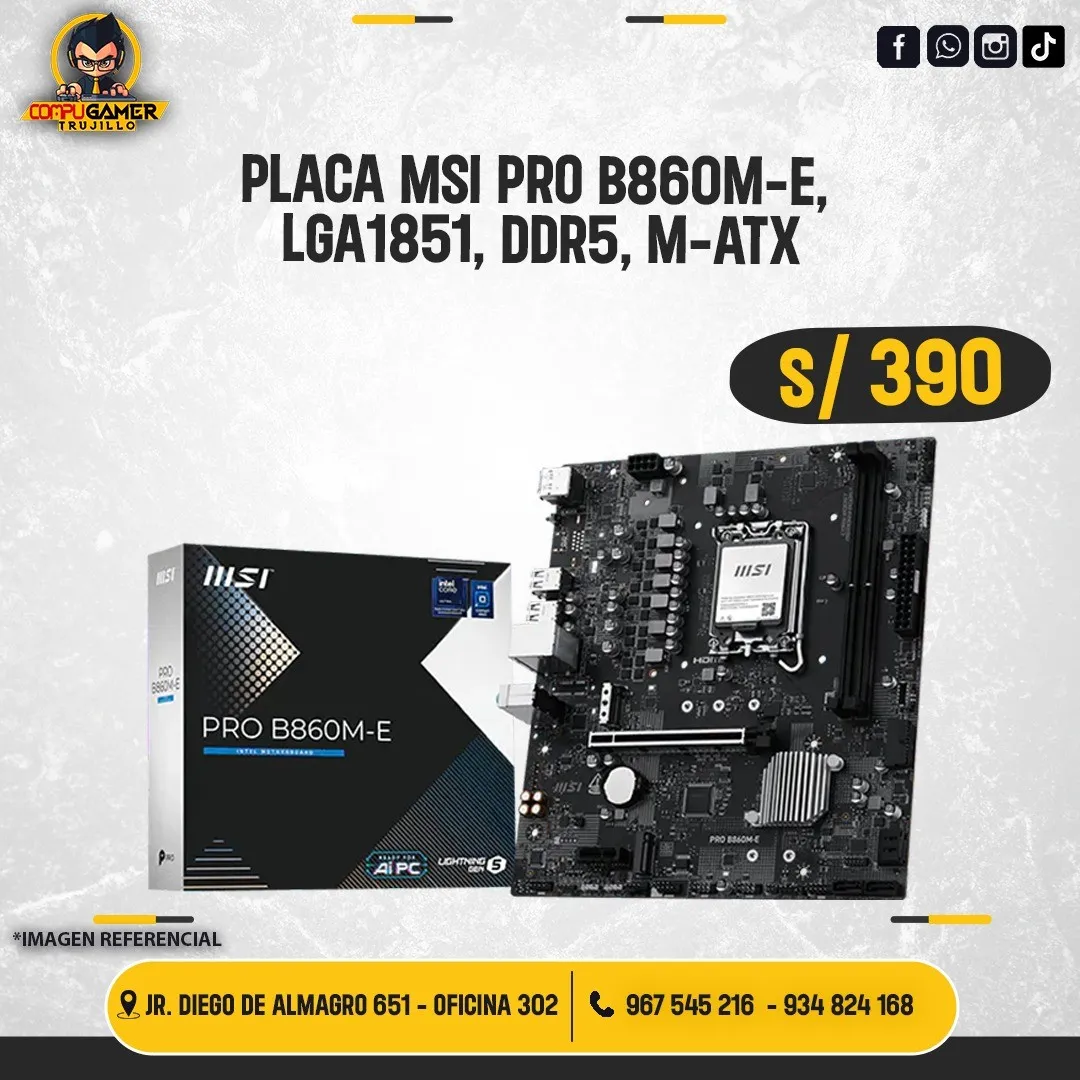 PLACA MSI PRO B860M-E, DDR5, LGA1851, M-ATX