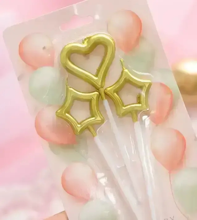 Vela corazón y estrella metalizada x 3 unidades  2
