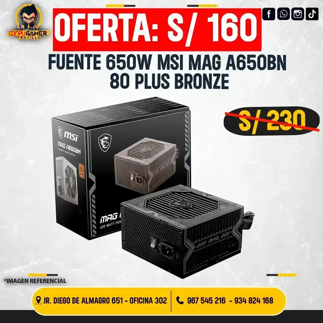 FUENTE DE PODER MSI MAG A650BN 650W 80 PLUS BRONZE