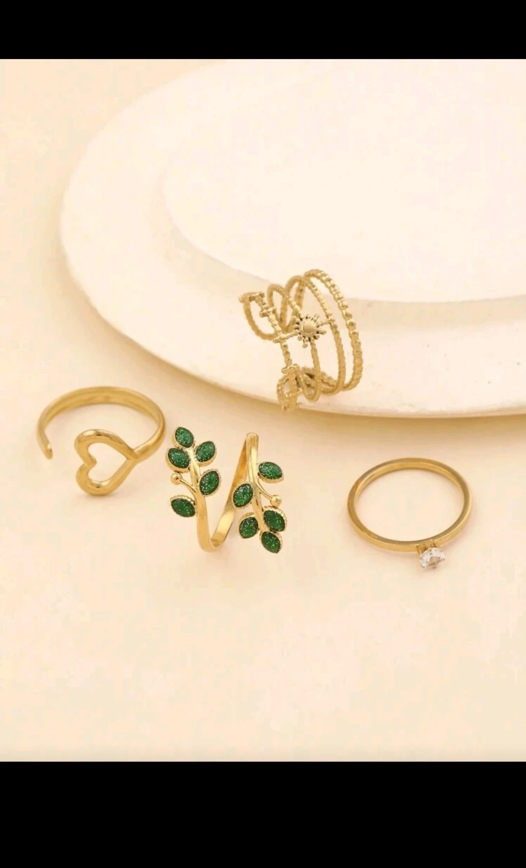 Conjuntos de anillos con diseño de hoja 🌿 esmeraldas 2