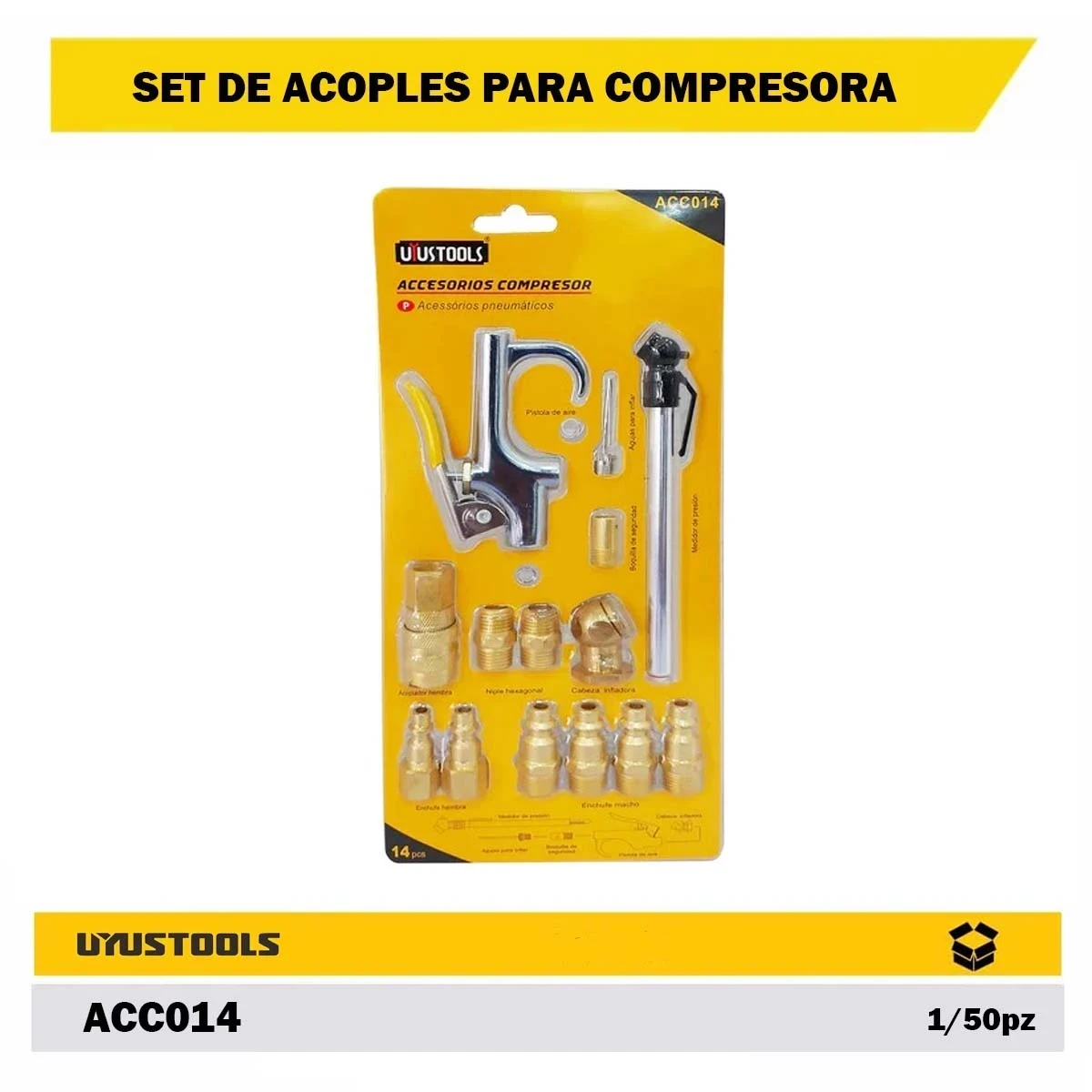 SET DE ACOPLES PARA COMPRESORA 14 PZS (Completo)
