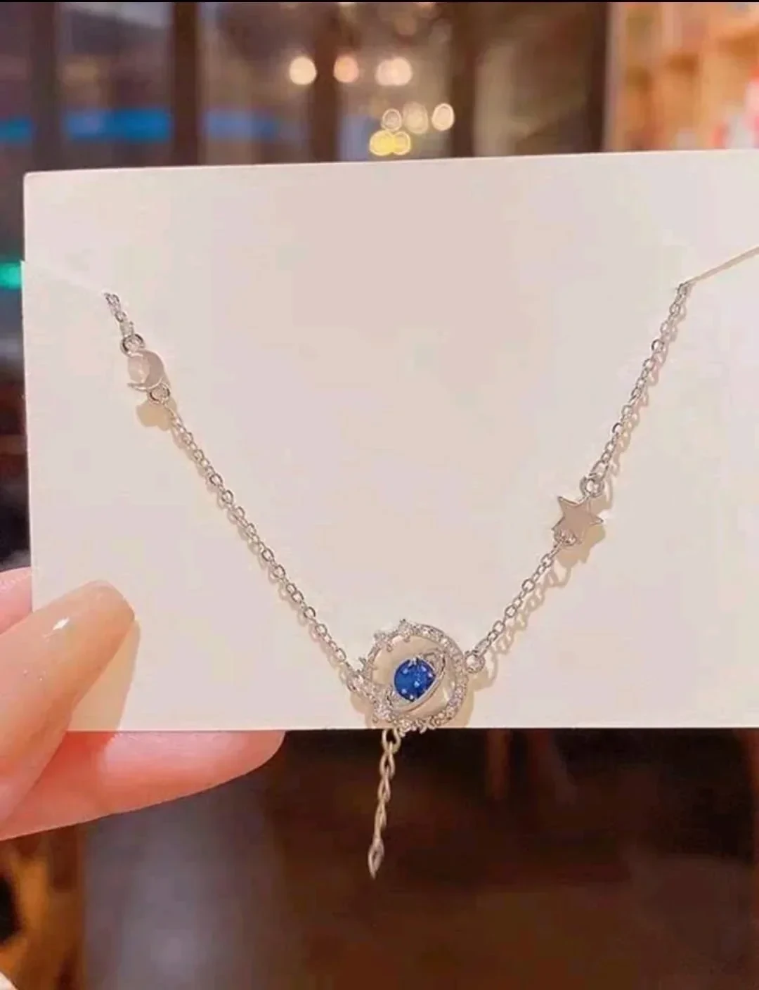 Pulsera decorada con estrella, luna y planeta azul fantasía fina 3