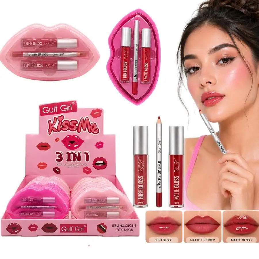 Set x2 de lip gloss + lapiz de labios matte tonos surtidos gulf girl
