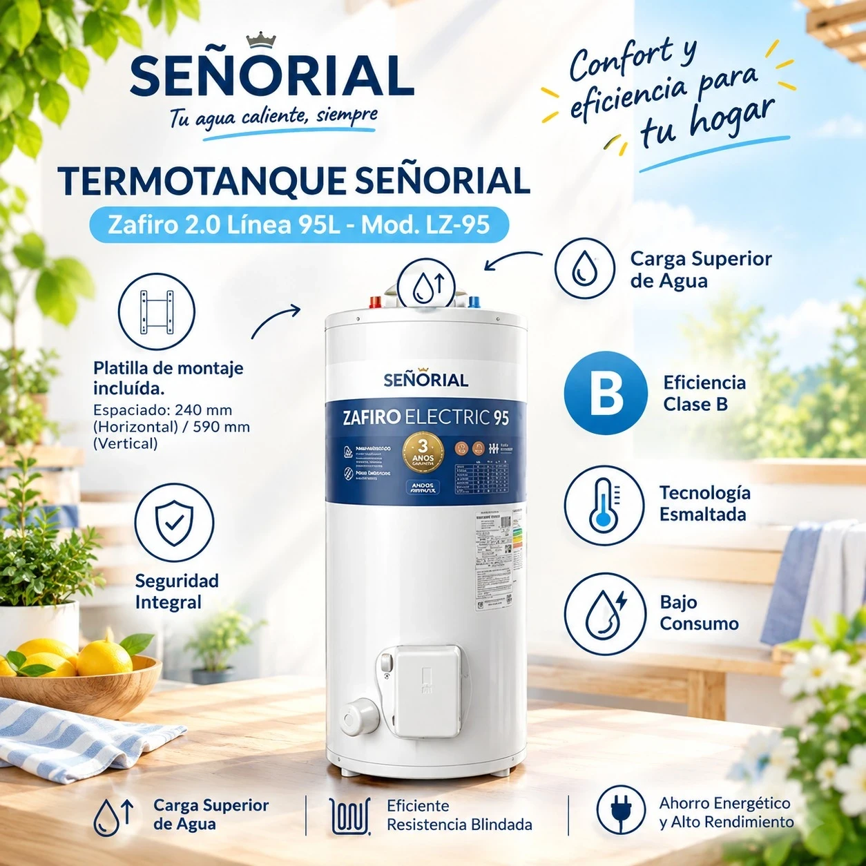 TERMOTANQUE ELECTRICO SEÑORIAL 95L  LZ-95