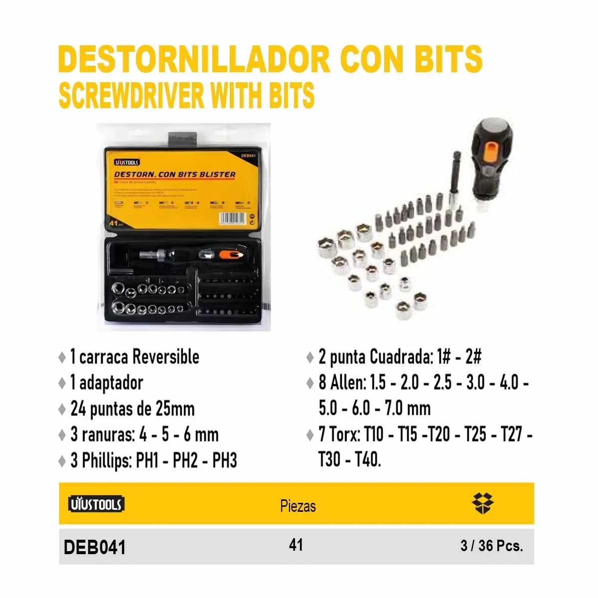 DESTOR C/ PUNTAS-DADOS BLISTER 41 PZS