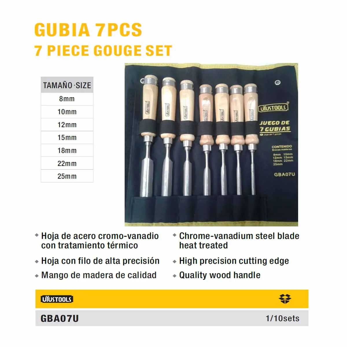 SET de GUBIAS UYUST curvo 7 Pzs 8,10,12,15, 18,22.25mm