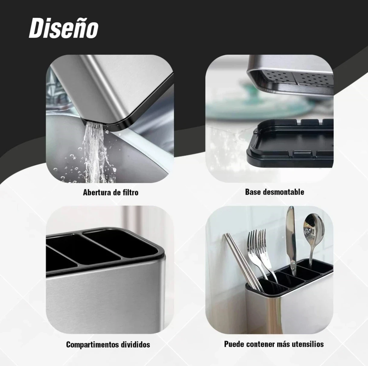 Contenedor de cubiertos Plateado (suono) 5