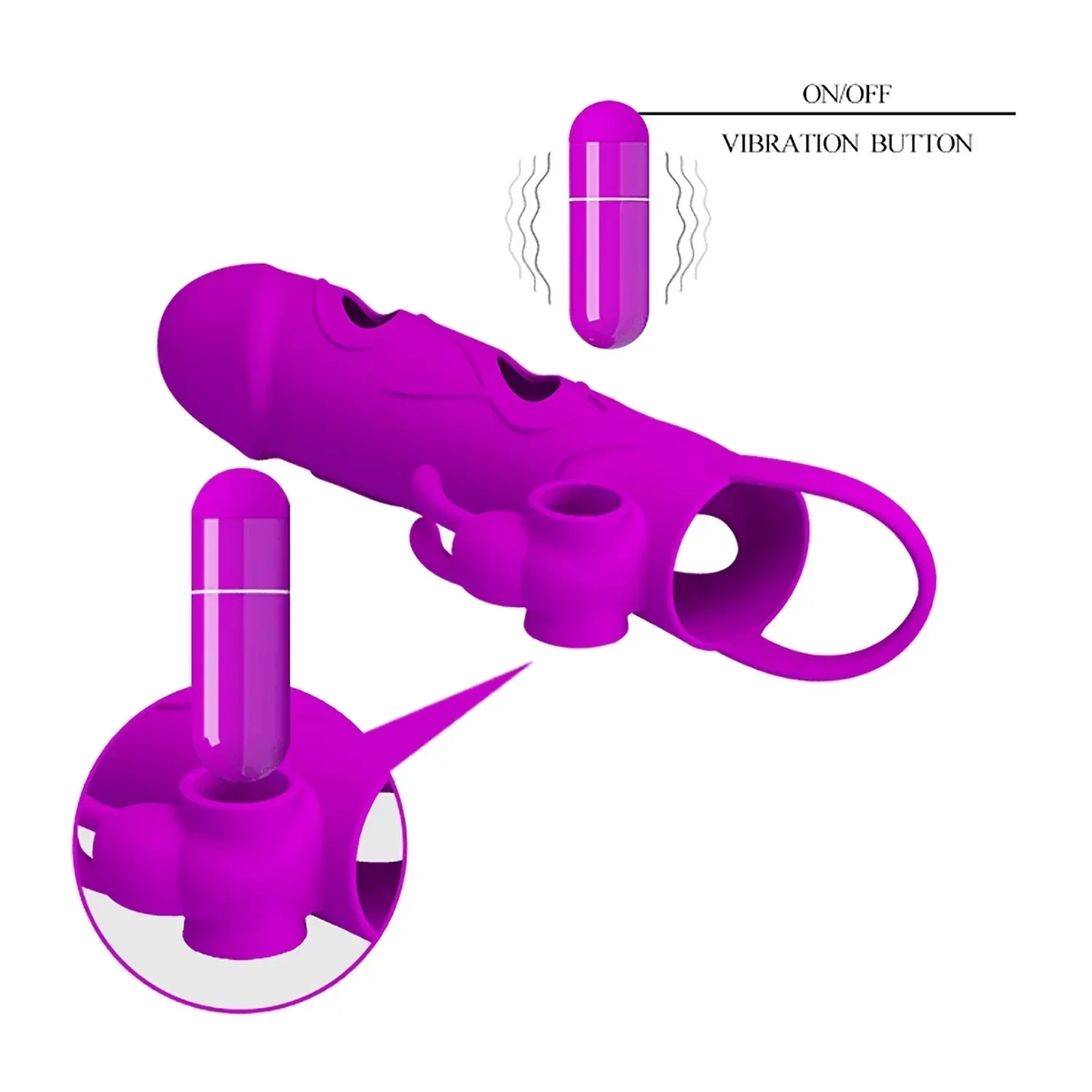 Funda Con Vibrador Y Extensión Extiende 2Cm - 14Cm X 3Cm Silicona 2