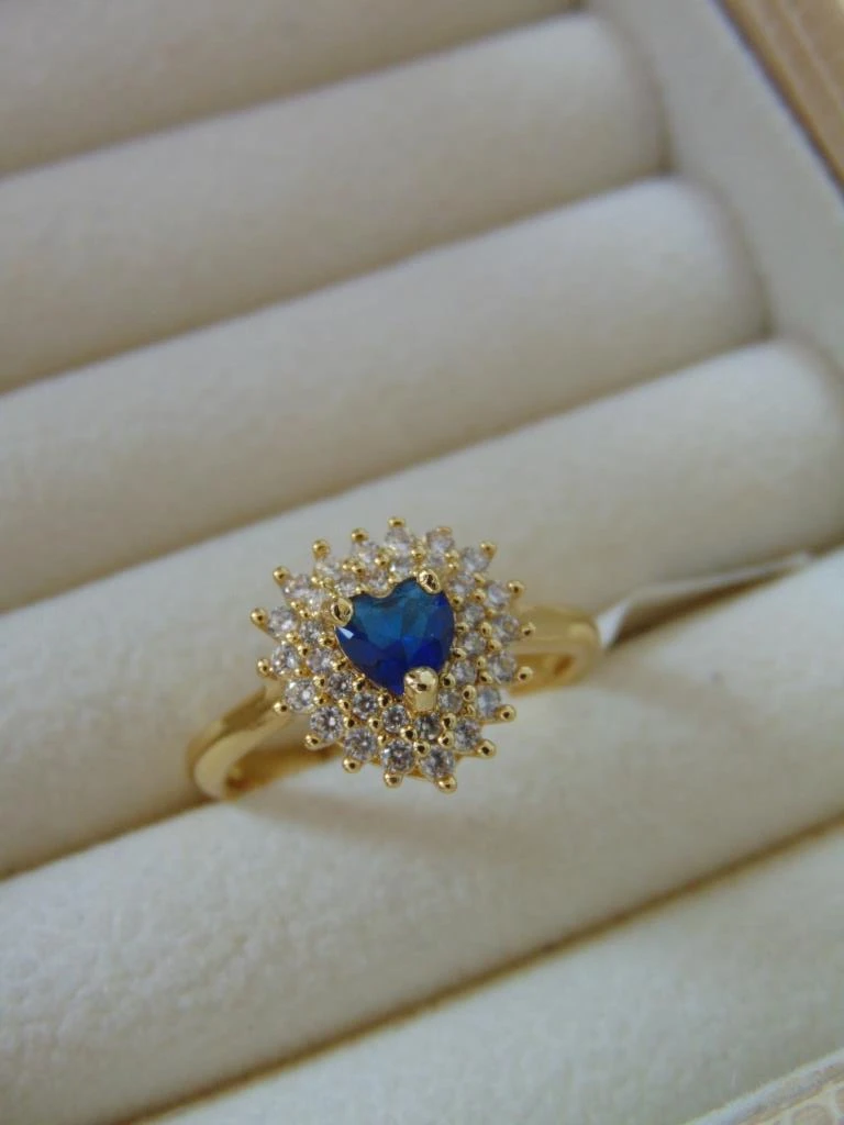 ANILLO ACERO DOR CORAZON AZUL MICROCIRCONES BLANCO 3