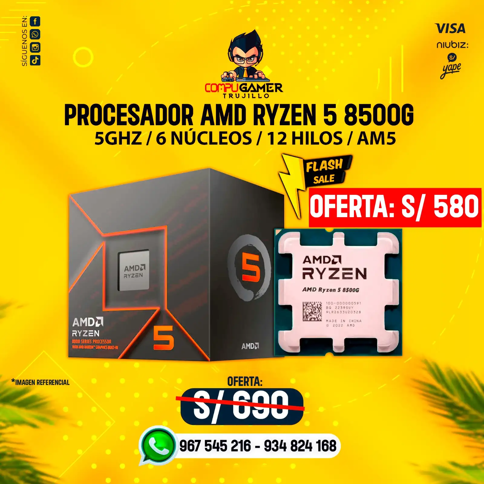 PROCESADOR AMD RYZEN 5 8500G AM5, 5.00GHZ, 6 NÚCLEOS, 12 HILOS