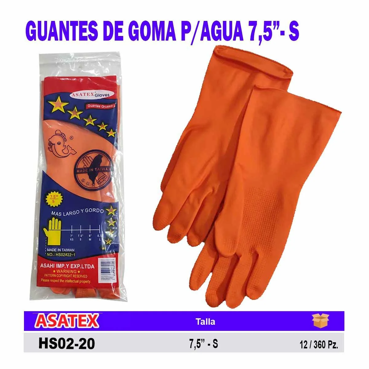 GUANTES GOMA P/AGUA ASATEX Taiwan S - 7.5" 