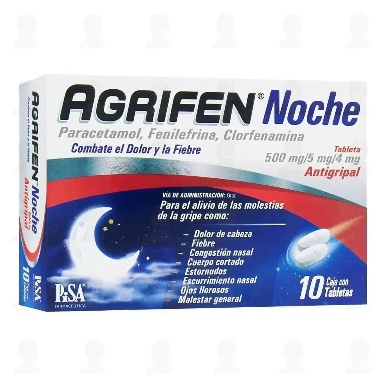 Agrifen Noche, 500mg/5mg/4mg, 10 Tabletas.