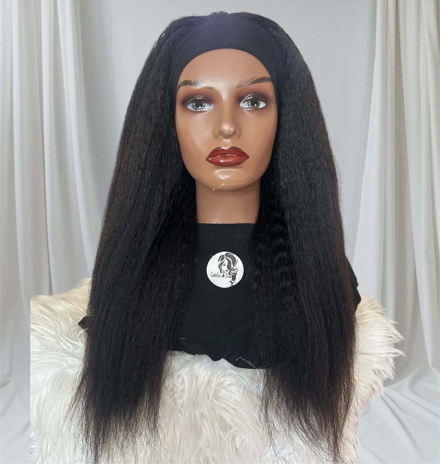 Peluca cabello humano yaki con diadema de 20 pulgadas  2
