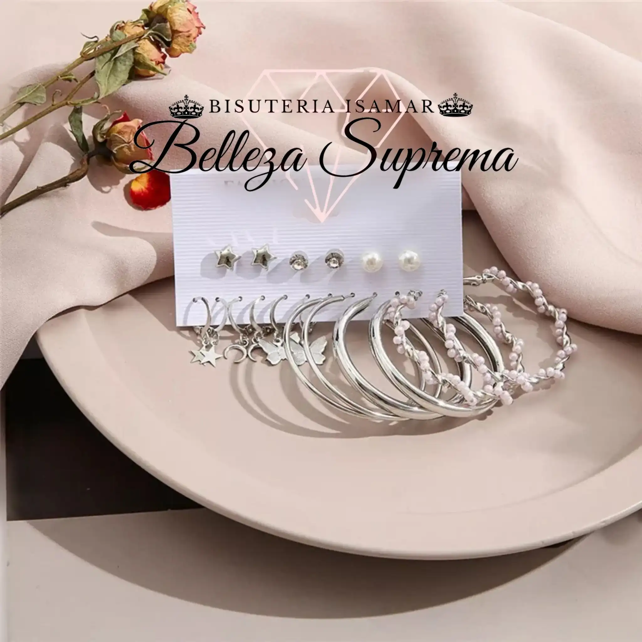 SET DE ARETES PLATEADOS Y PERLAS