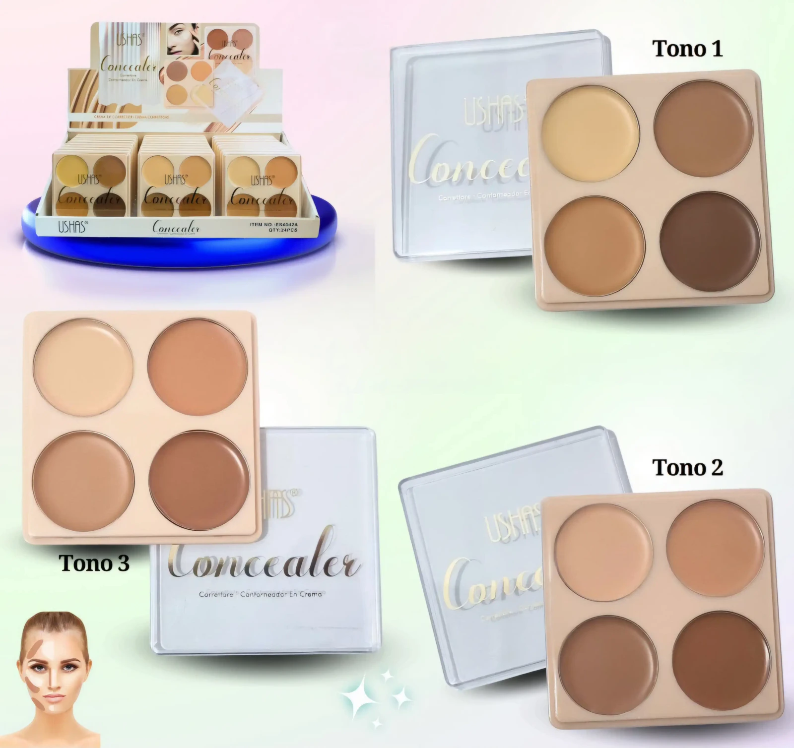 3 Paletas Concealer Ushas 