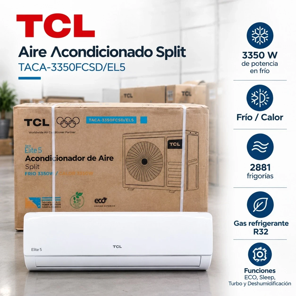 AIRE ACONDICIONADO TCL ELITE 5 TACA-3350FCSD/EL5