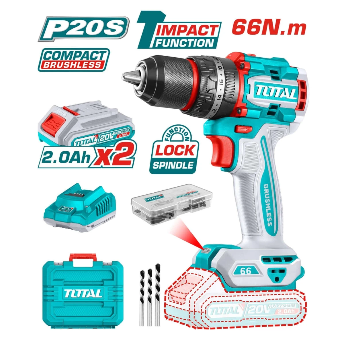 TAGLI21154-TIDLI20668-TVLI201261 Amoladora angular 4 ½" inalámbrica total + taladro percutor 66nm con bateria y cargador + aspiradora total 5