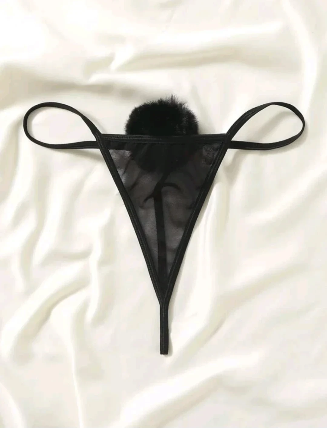 Tanga pompón negra, tallas L  3