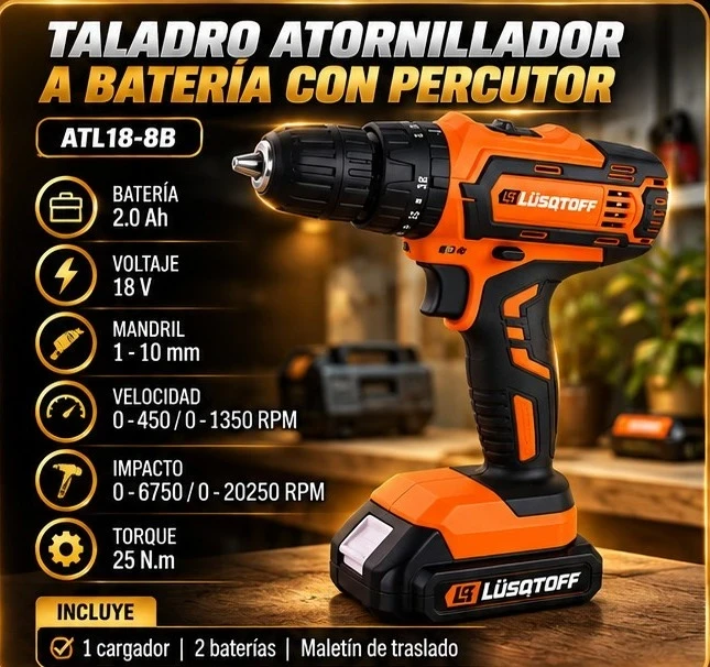 TALADRO A BATERÍA CON PERCUTOR LÜSQTOFF 