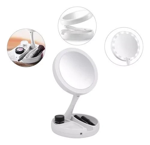 Espejo Aro Maquillaje Doble cara X10 Luz Led Usb Objetos Plegable 8