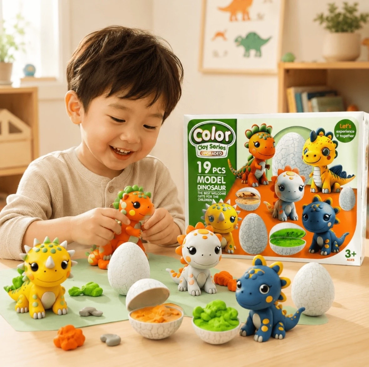 🦖 Set de Plastilina / Masa para Moldear Dinosaurios (19 Piezas) 🥚✨ 2