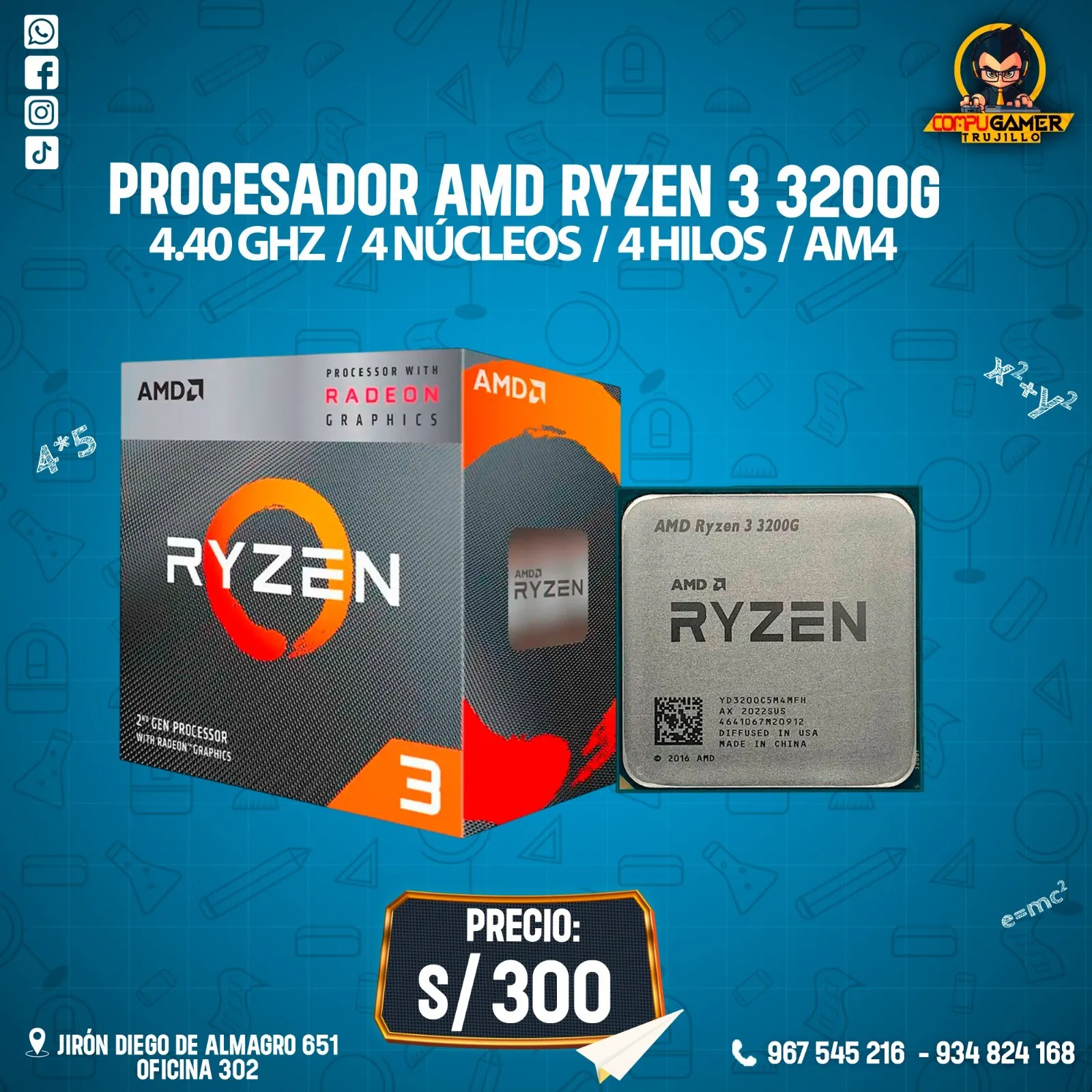 PROCESADOR AMD RYZEN 3 3200G AM4, 4.00GHZ, 4 NÚCLEOS, 4 HILOS