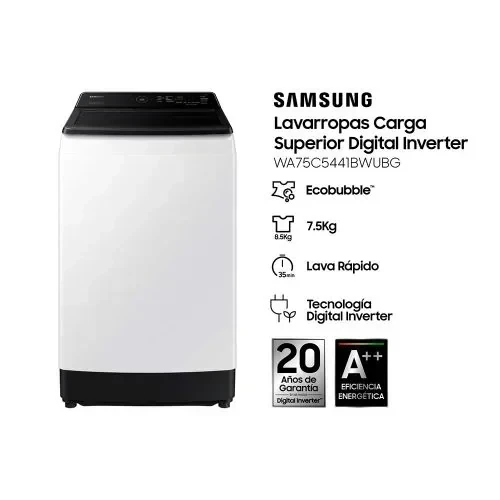 LAVARROPAS SAMSUNG CARGA SUPERIOR 7.5KG INVERTER BLANCO 
